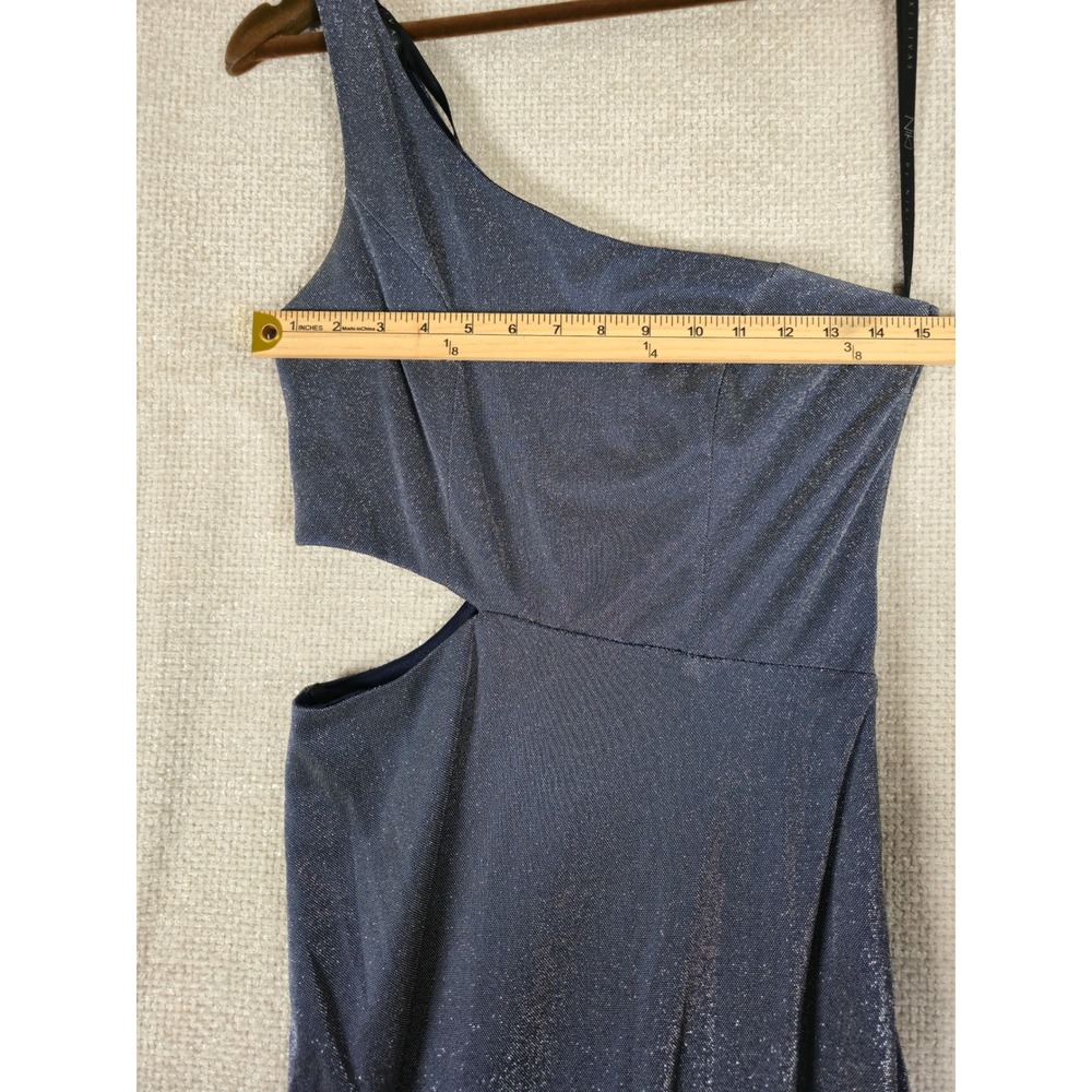 Niki Livas Vintage‎ One Shoulder Metallic Cutout Gown Shimmery Blue Sz 10 - Picture 7 of 11